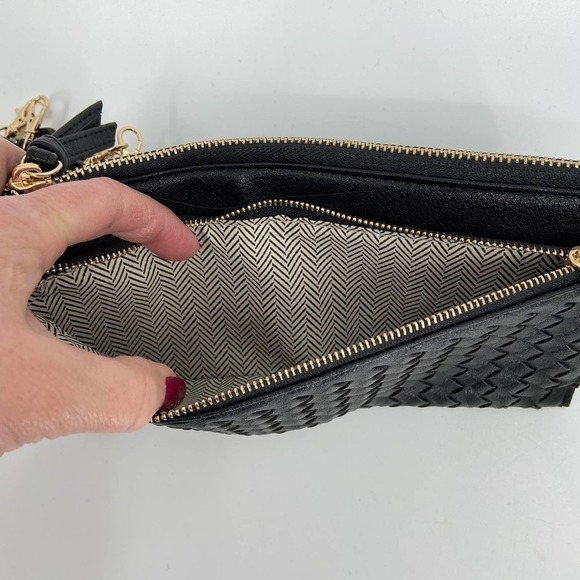 New Falls Creek Woven Crossbody Small Handbag Zip Top Credit Card Slots Black - Picture 4 of 10